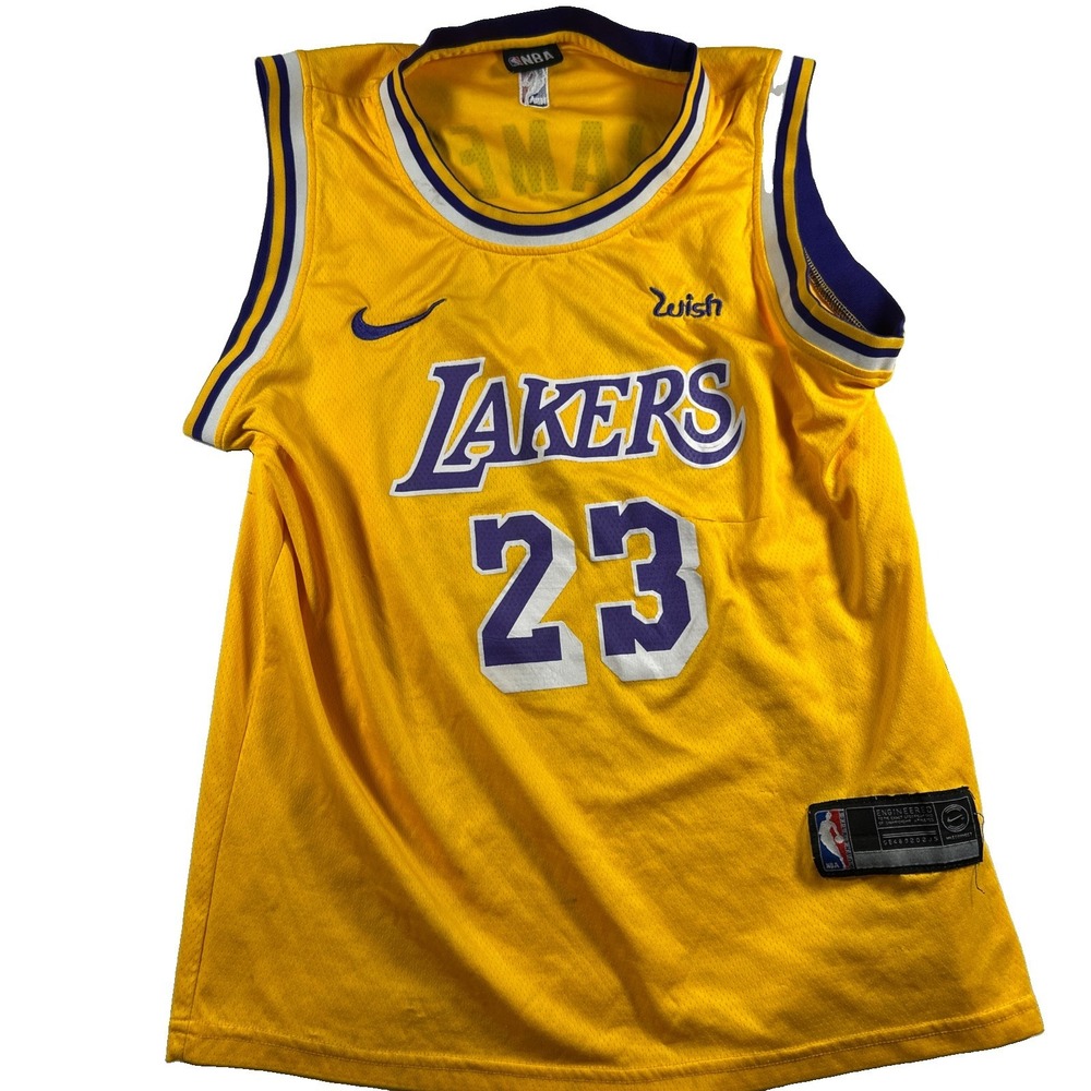 Nike NBA LA Lakers LeBron James 23 Swingman Jersey Yellow Gold Size M Wish Logo